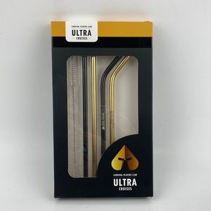 Carnival Players Club Ultra Cruises Black & Gold Metal Straw Set NIB